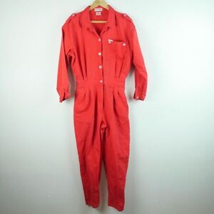 Vintage 80s Red Cotton Blend Boiler Suit Jumpsuit Medium Utility Minimal Capsule